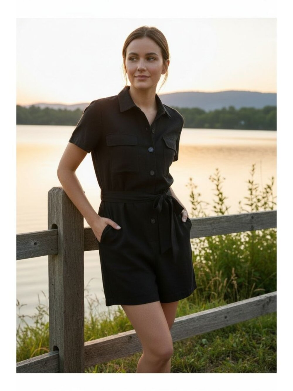 Matty M Romper XL Linen Blend Button Front Shorts Lightweight One-piece Outfit